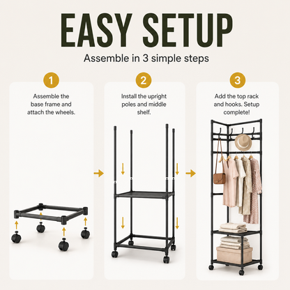Multi-Functional Rolling Garment Rack with Bottom Storage