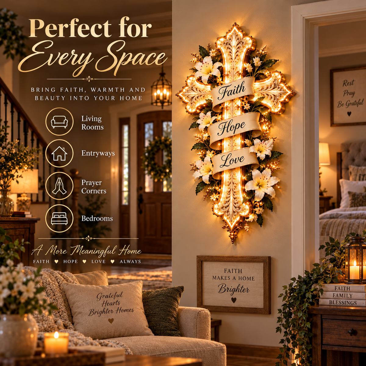 ✨✝️ Faith Lights the Way™ Illuminated Cross Wall Decor