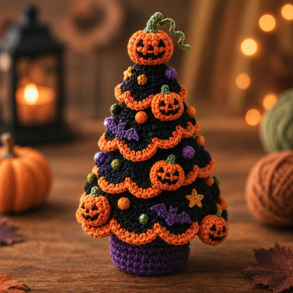 🔥 LAST DAY 49% OFF – 🎃 Halloween Tree DIY Crochet Kit | All-In-One Kit for a Layered 7-Inch Spooky Tabletop Decoration 🧶👻✨