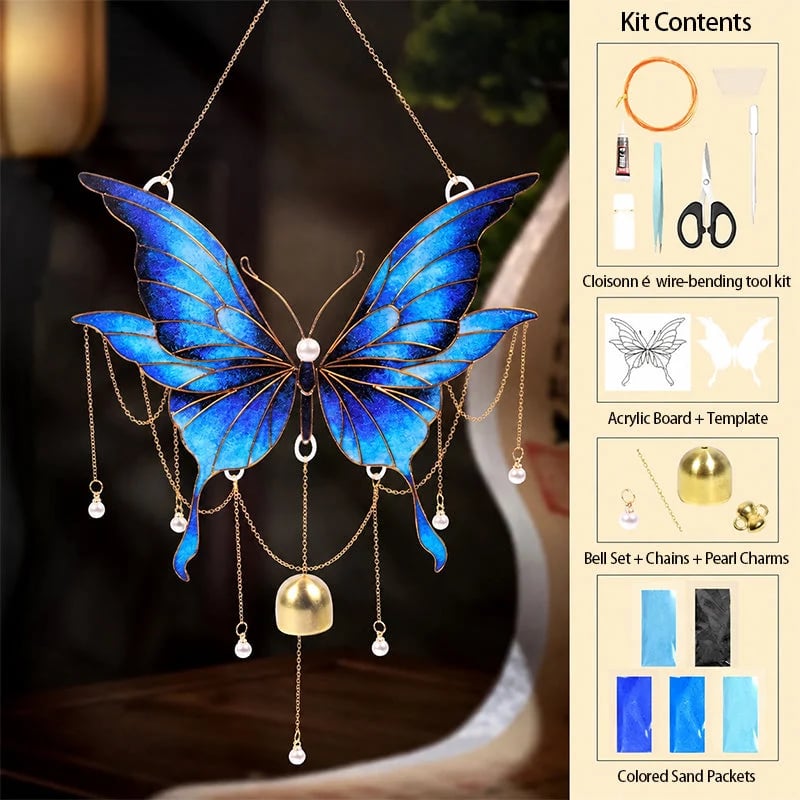 🔥LAST DAY 50% OFF - 🦋DIY Filigree Cloisonne Enamel Butterfly Wind Chime Craft Kit