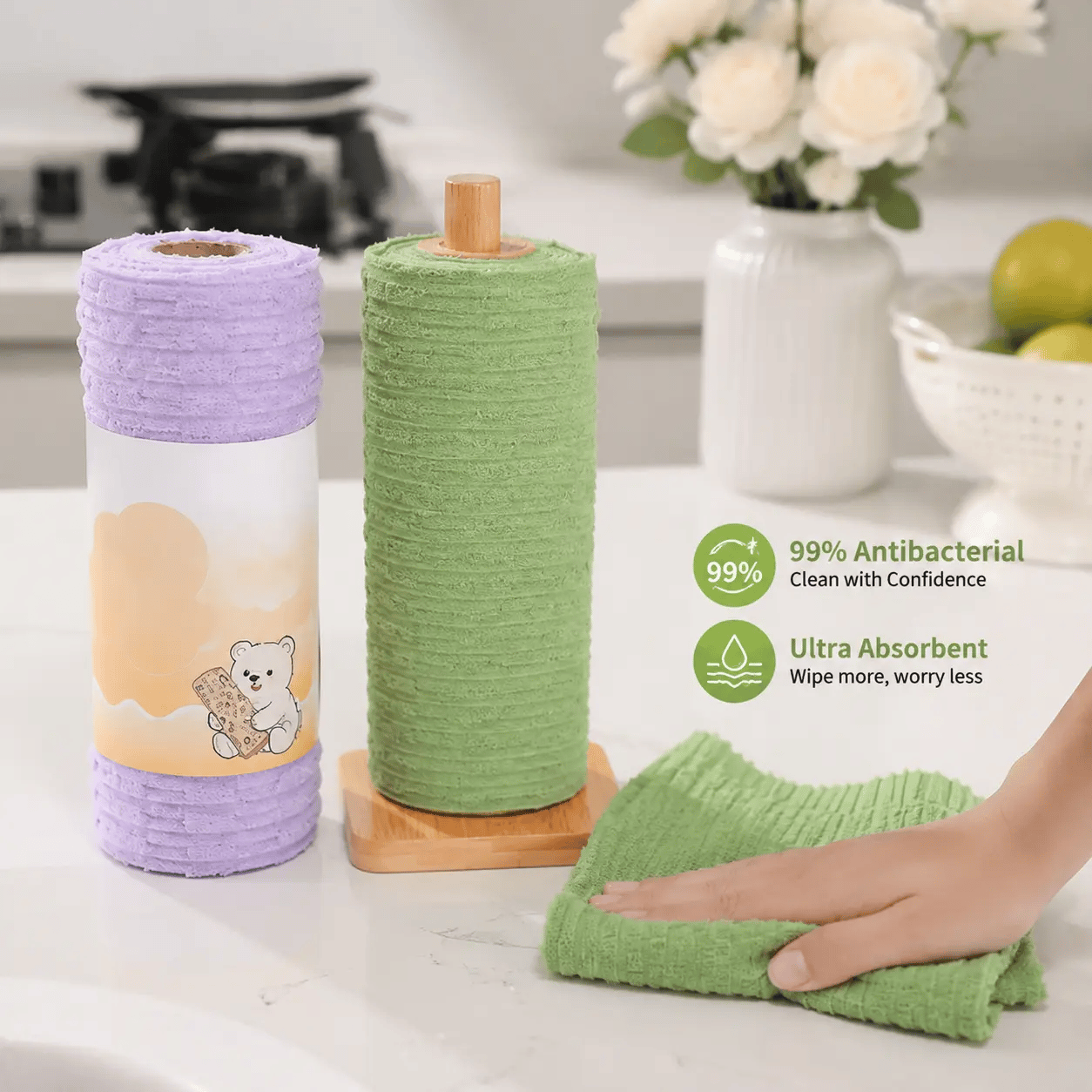 Tearable Plush Cleaning Cloth Roll for Kitchen & Household Cleaning