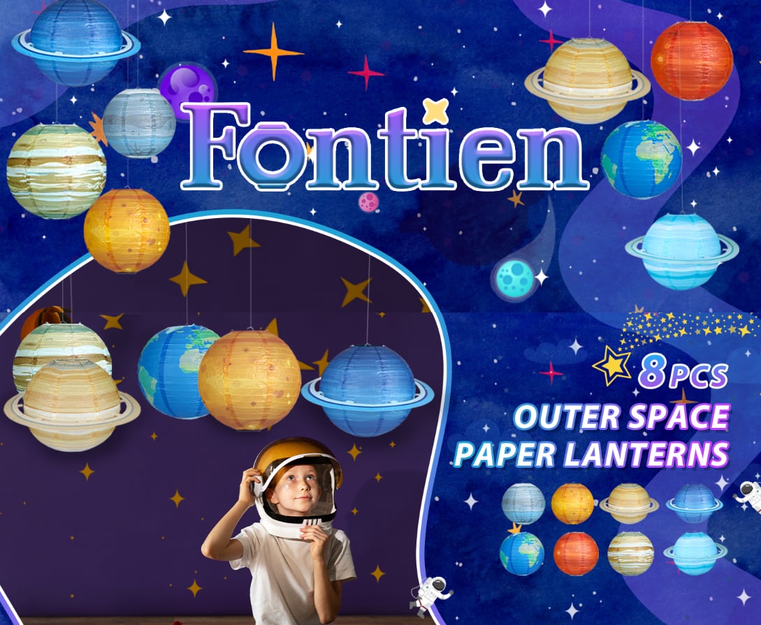 🪐 8-Piece Solar System Planet Paper Lantern Set – Outer Space Birthday Party Decorations