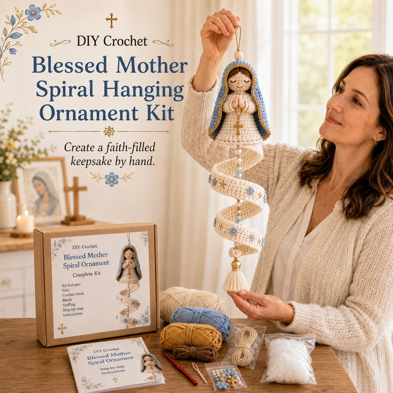 DIY Crochet Blessed Mother Spiral Hanging Ornament Kit