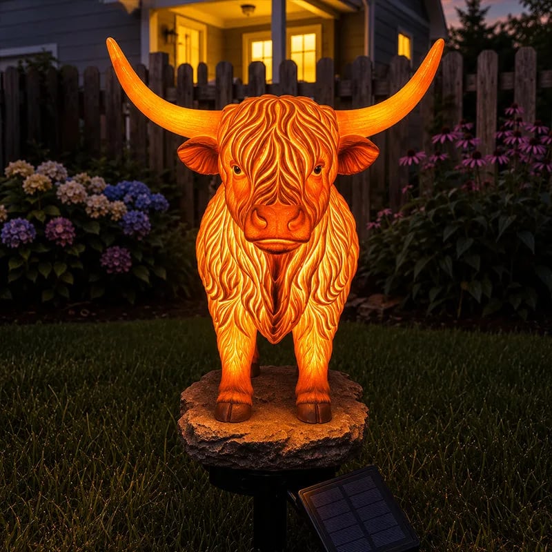 🔥Last Day 49% OFF 💡🐮 Solar Highland Cow Light