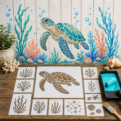 🐙 Reusable Ocean Octopus Mural Stencil Set | Bring Plain Walls & Fences to Life with a Bold Underwater Scene 🌊🎨✨