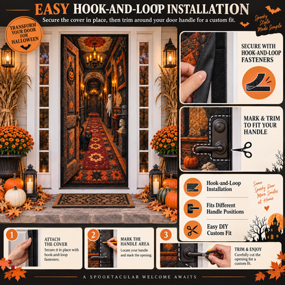 🎃 50% OFF 3D Halloween Illusion Door Cover – Quilt-Inspired Haunted Hallway Decor