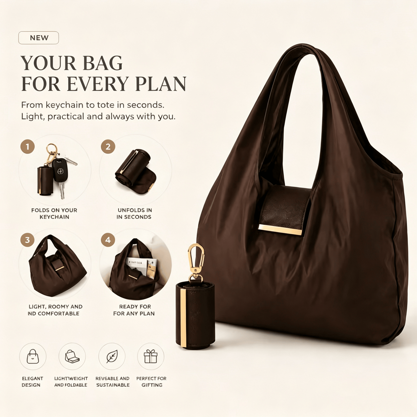💖Hot 50% OFF🌹Eversocute - The Keychain That Turns Into a Bag | Your Go‑To Reusable Everyday Carry‑All