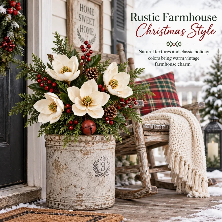 Vintage Magnolia Christmas Planter Pick