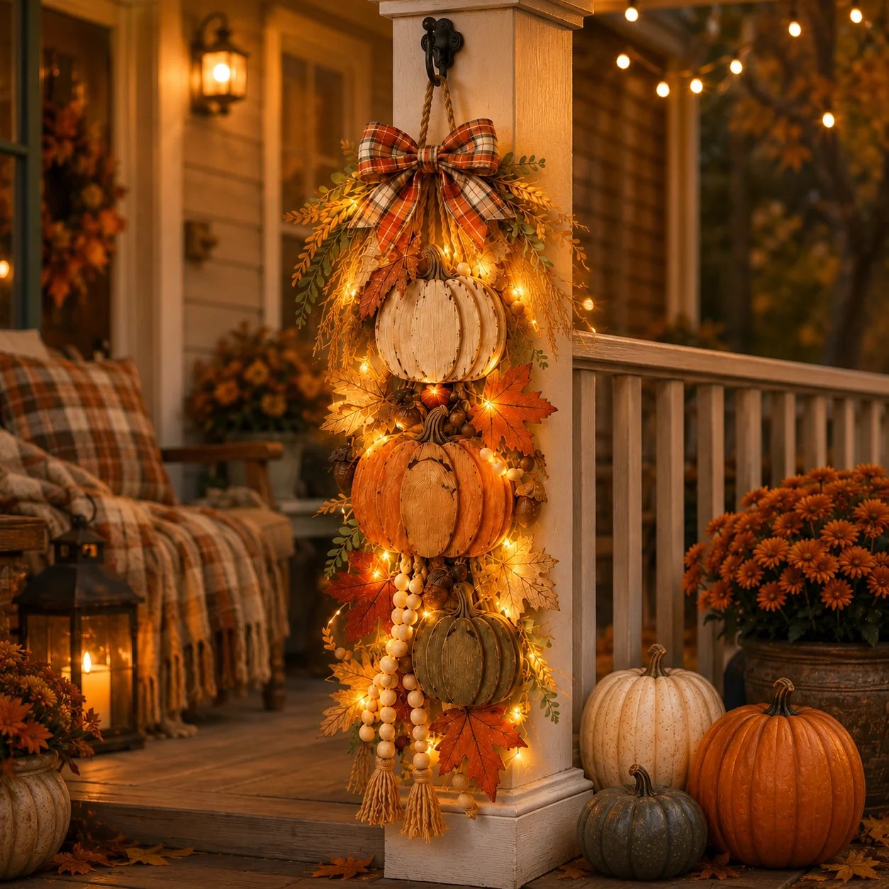Plaid bow and autumn foliage detail