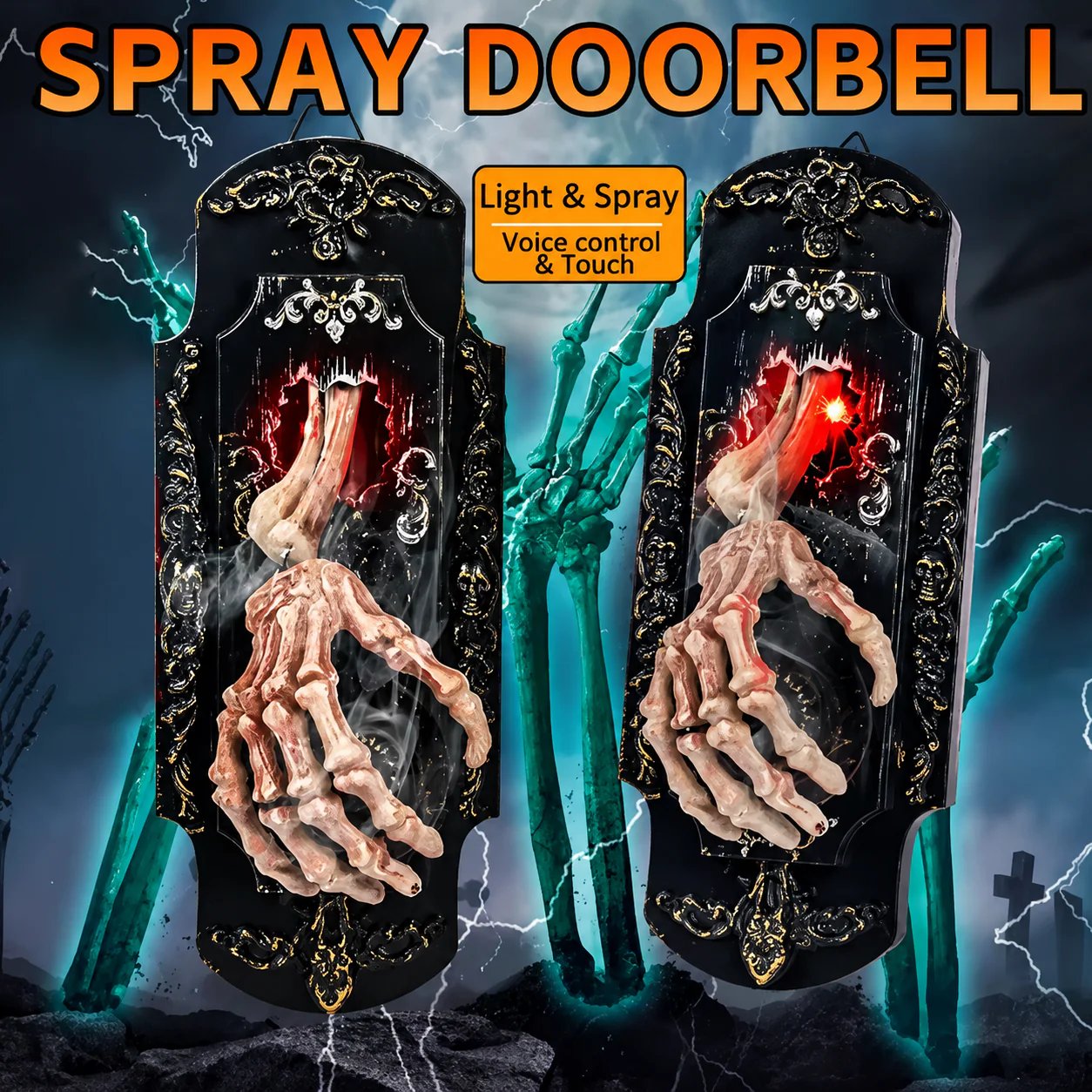 🕸️ Gothic Skeleton Hand Doorbell – Motion Activated Haunted Door Decoration💀🎃
