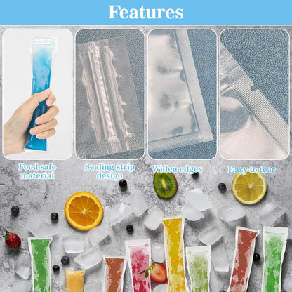 (100pcs)-DIY Disposable Ice Pop Bags Mold Bags Homemade ice lolly Bags with Silicone Funnel
