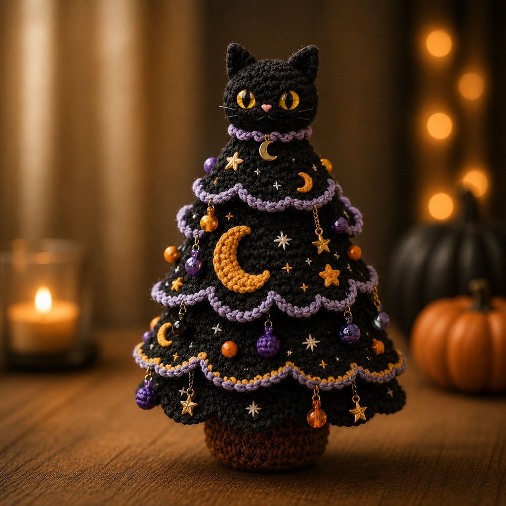 🔥 LAST DAY 49% OFF – 🎃 Halloween Tree DIY Crochet Kit | All-In-One Kit for a Layered 7-Inch Spooky Tabletop Decoration 🧶👻✨