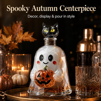 👻🐈‍⬛ Ghost Pumpkin Halloween Decanter 🎃 Spooky Glass Whiskey Bottle