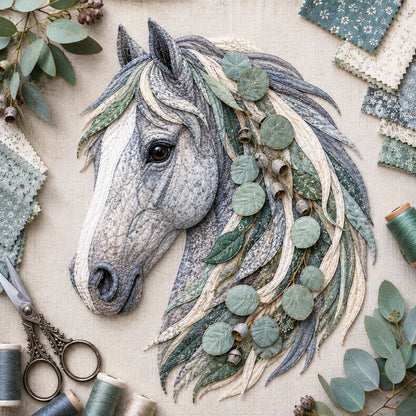 🔥LAST DAY 50% OFF - 🐴 Floral Horse Patchwork Fabric DIY Decor Kit — Handmade Fabric Horse Art with Flowers, Nature & Rustic Charm