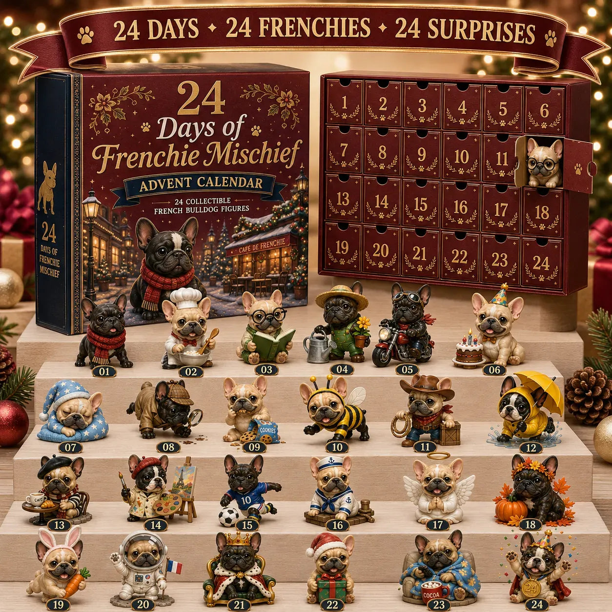 🔥Last day with huge discounts! 🐶 24-Day French Bulldog Christmas Advent Calendar🎄✨
