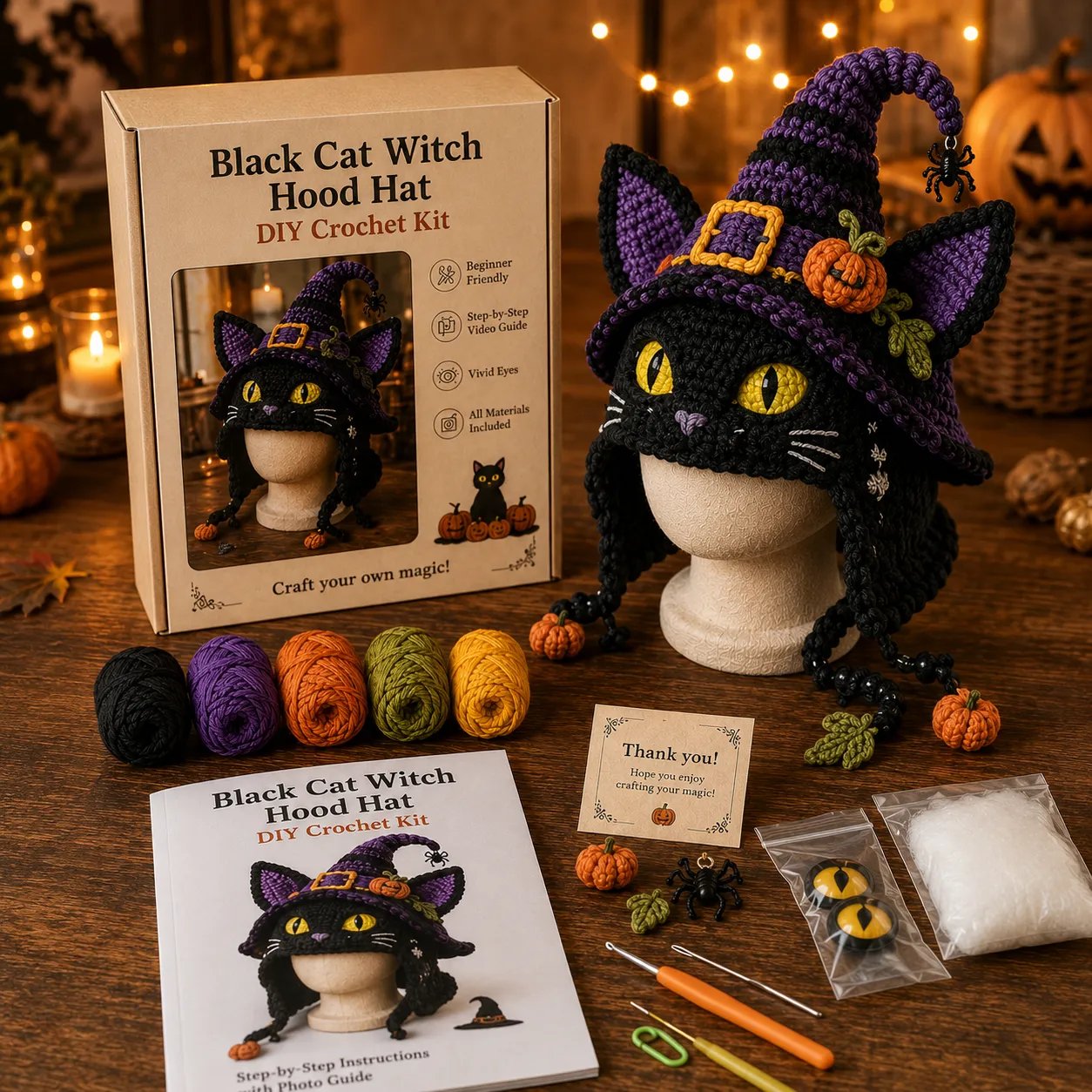 🎭🎃 Halloween Monster Hood DIY Crochet Kit | Premium Soft Yarn Materials with Step-by-Step Guide DIY Handmade Wearable Character Hood 🧶✨