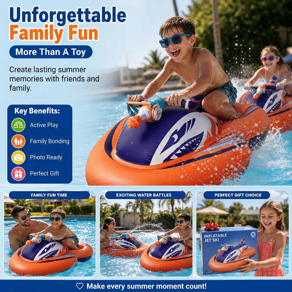 🏆2026 Upgraded 60% OFF🌊 2-in-1 Shark Inflatable Jet Water Ski🚤 Built-in Water Gun