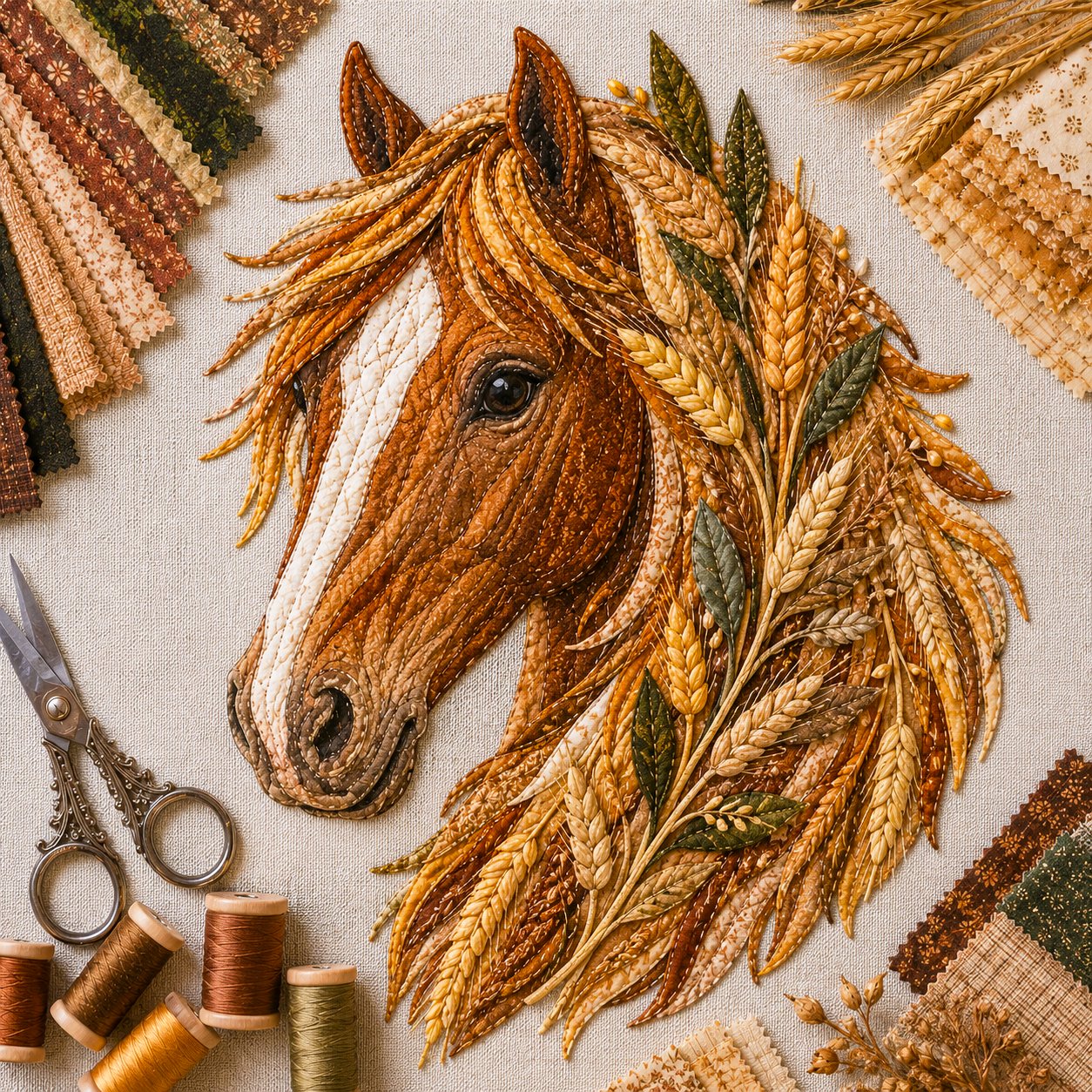 🔥LAST DAY 50% OFF - 🐴 Floral Horse Patchwork Fabric DIY Decor Kit — Handmade Fabric Horse Art with Flowers, Nature & Rustic Charm