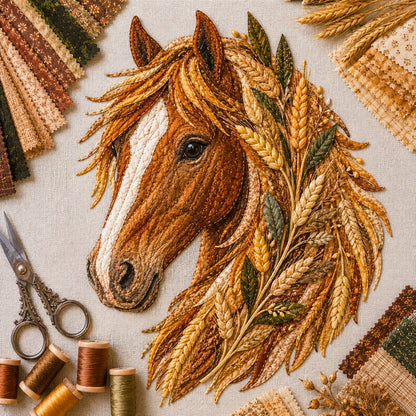 🔥LAST DAY 50% OFF - 🐴 Floral Horse Patchwork Fabric DIY Decor Kit — Handmade Fabric Horse Art with Flowers, Nature & Rustic Charm