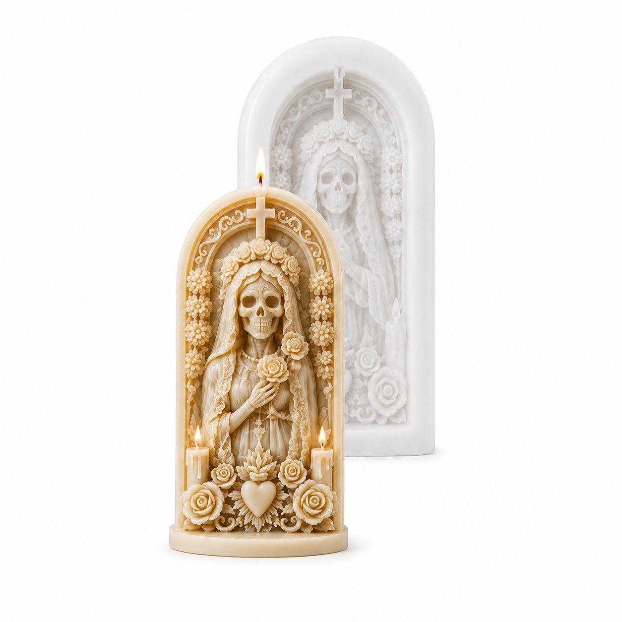 ⏳ Last Day 49% OFF – 💀 4-Piece Día de los Muertos 3D Relief Candle Mold Set | Detailed Skeleton, Floral & Arched Designs for Handmade Decorative Candles 🕯️✨