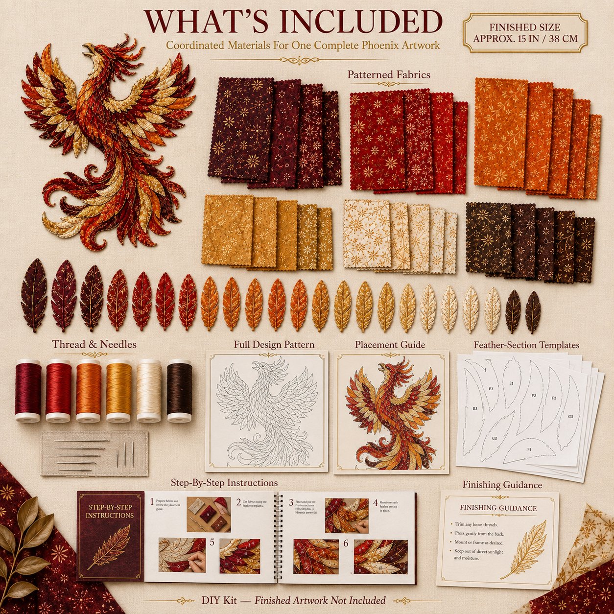 🏆 Limited-Time 50% OFF🔥 – 🌙 Beginner-Friendly Mythic Wilds DIY Layered Patchwork Art Kit | Complete Kit with Patterned Fabrics, Sewing Materials & Step-by-Step Guide Included 💕