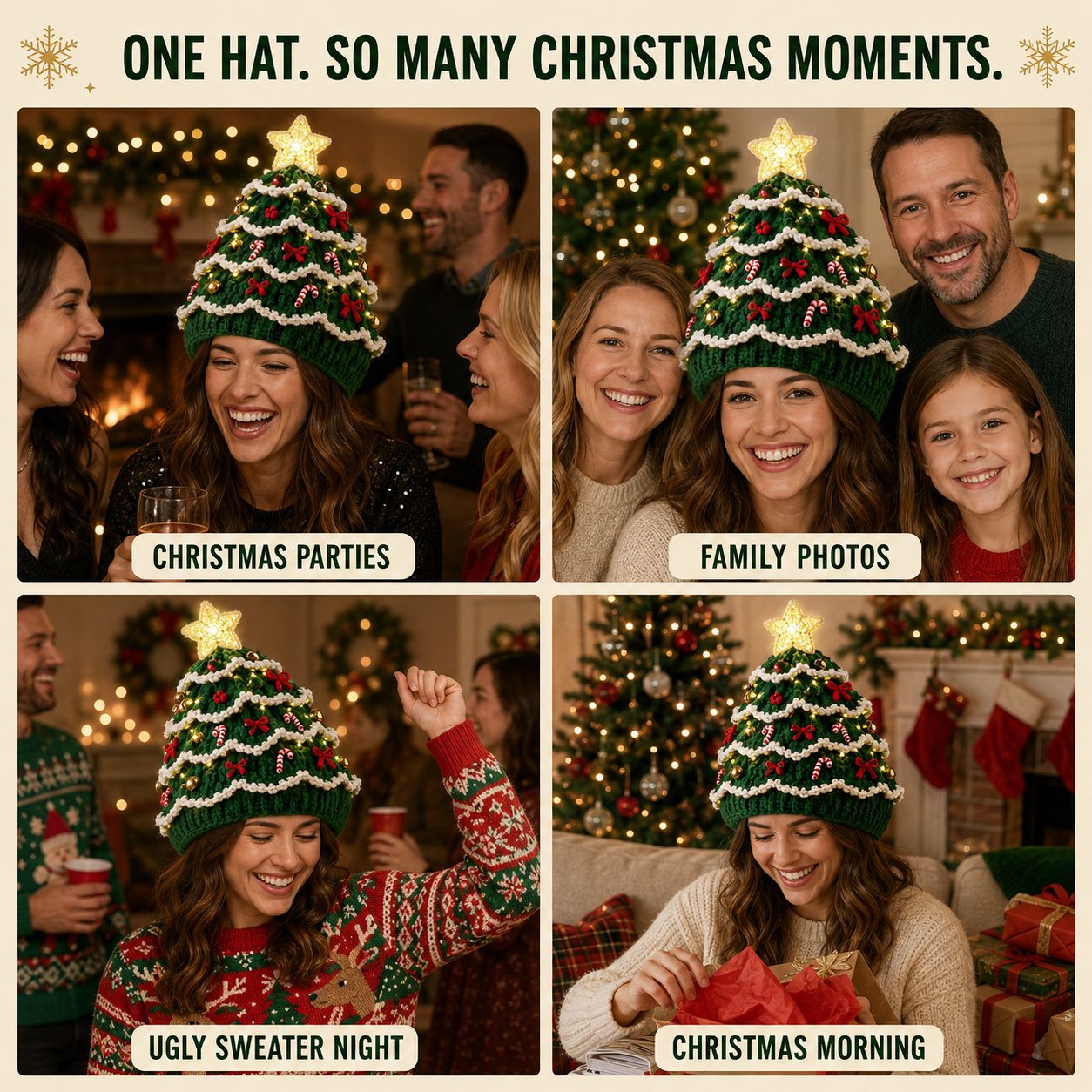 🎄Beginner-Friendly Light-Up Christmas Tree Crochet Hat DIY Kit | Complete Kit with Coordinated Yarn, LED Lights & Step-by-Step Guide Included 💕