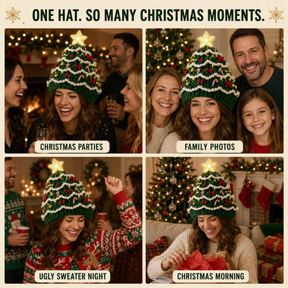 🎄Beginner-Friendly Light-Up Christmas Tree Crochet Hat DIY Kit | Complete Kit with Coordinated Yarn, LED Lights & Step-by-Step Guide Included 💕