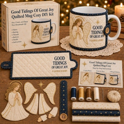 ⏳ Last Day 50% OFF – ✝️ Beginner-Friendly Christmas Faith Mug Cozy Sewing Kit | 6 Christian-Inspired Designs with Fabric Pieces, Batting, Appliqué, Thread, Buttons, Needle & Step-by-Step Guide Included 💕
