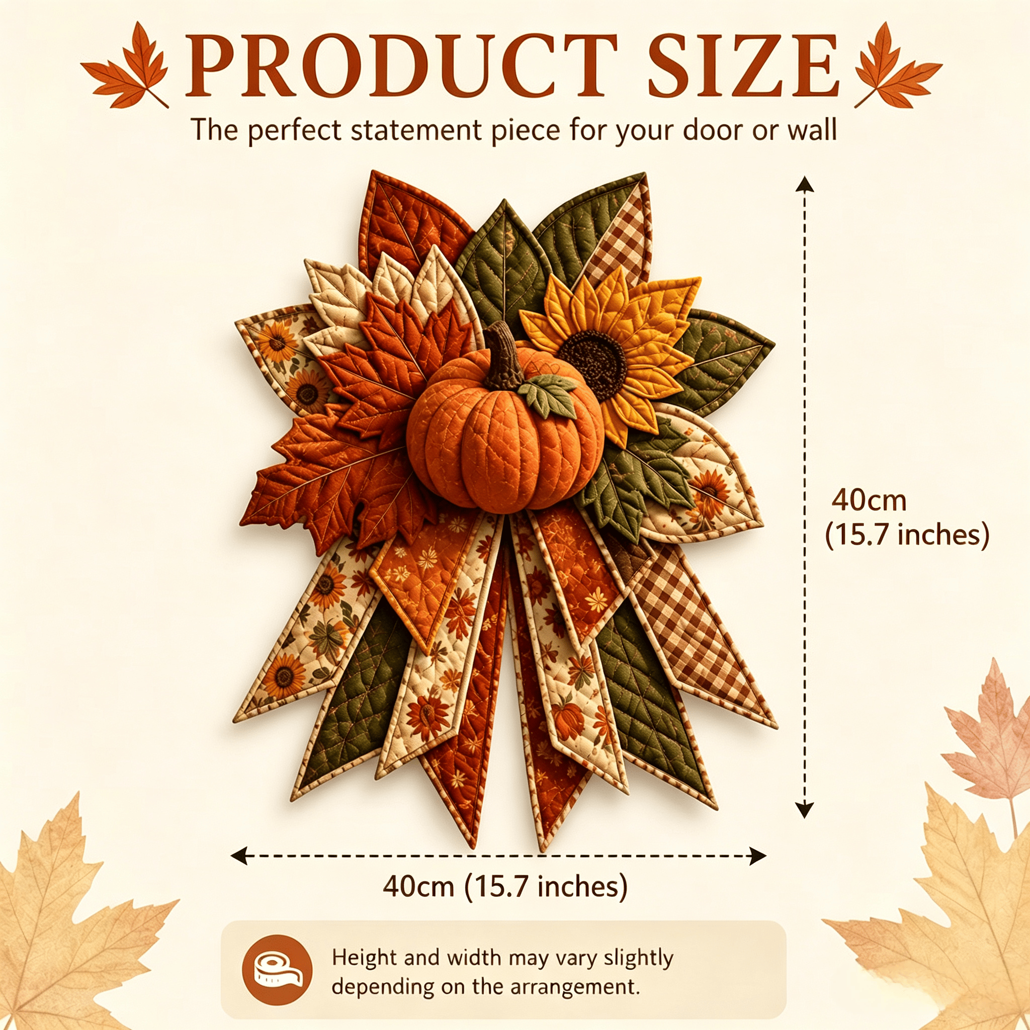Finished size information for the seasonal quilted door bow