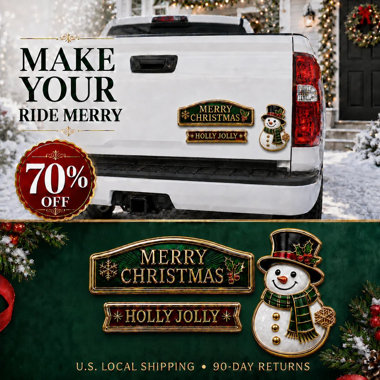 🔥 50K+ SOLD – 🎄 3-Piece Christmas Car Emblem Metal Badge Set | 3D Enamel Holiday Badges with Adhesive Backing for Trucks, SUVs & Festive Gifts 🎅✨