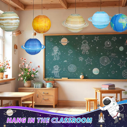 🪐 8-Piece Solar System Planet Paper Lantern Set – Outer Space Birthday Party Decorations