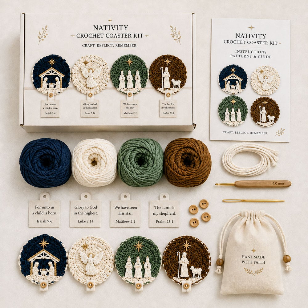 🔥LAST DAY 49% OFF - 🧶Nativity Crochet Coaster DIY Kit
