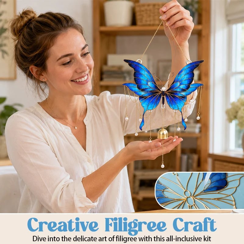 🔥LAST DAY 50% OFF - 🦋DIY Filigree Cloisonne Enamel Butterfly Wind Chime Craft Kit