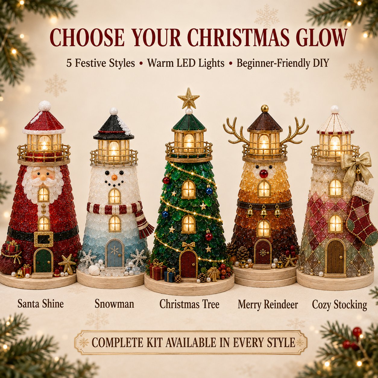 ✨ DIY Christmas Lighthouse Kit | Sea Glass-Style Pieces & LED Lights