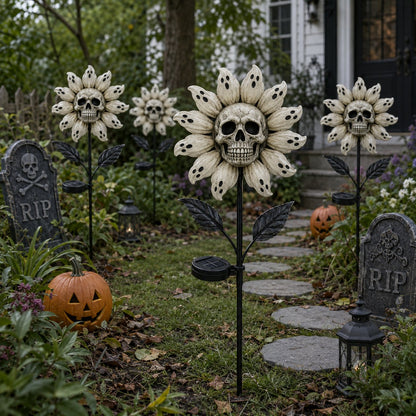 👻 Skull & Ghost Sunflower Solar Garden Stake