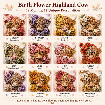 💐🌸 Birth Flower Highland Cow 3D Layered Fabric Art DIY Kit 🐮