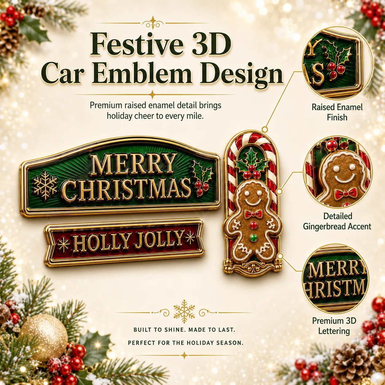 🔥 50K+ SOLD – 🎄 3-Piece Christmas Car Emblem Metal Badge Set | 3D Enamel Holiday Badges with Adhesive Backing for Trucks, SUVs & Festive Gifts 🎅✨