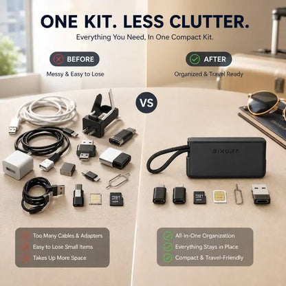 🧳 240W Pocket All-in-One Travel Tech Kit – USB-C Cable, Multi-Adapters, 480Mbps Data Sync, SIM/TF Storage & Phone Stand 🛫✨