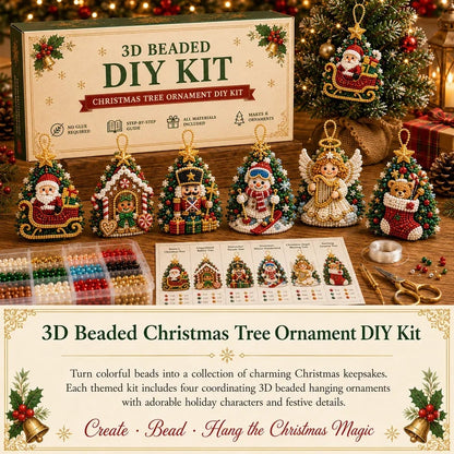 🎄DIY 3D Christmas Beaded Ornament Kit | Complete 4-Piece Set with Glass Beads, All Tools & Step-by-Step Guide Included 💕