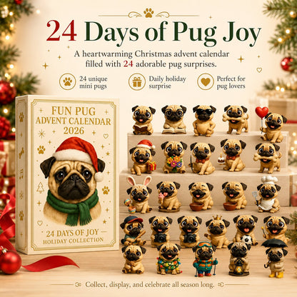 ⏳ Last Day 49% OFF – 🐾 24-Day Pug Christmas Surprise Advent Calendar | 24 Unique Mini Pug Figures for Daily Holiday Reveals, Collecting & Display 🎄✨