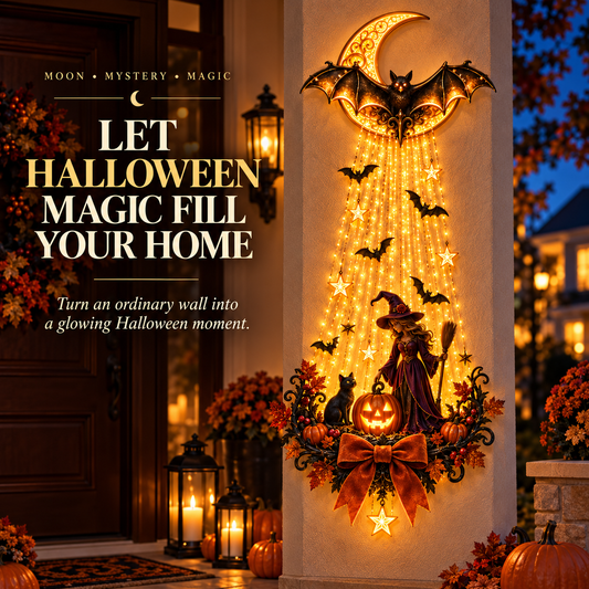 🌙 Moonlit Witch™ Halloween Cascade Wall Light – Enchanting Bat, Pumpkin & Golden Glow Décor 🦇✨