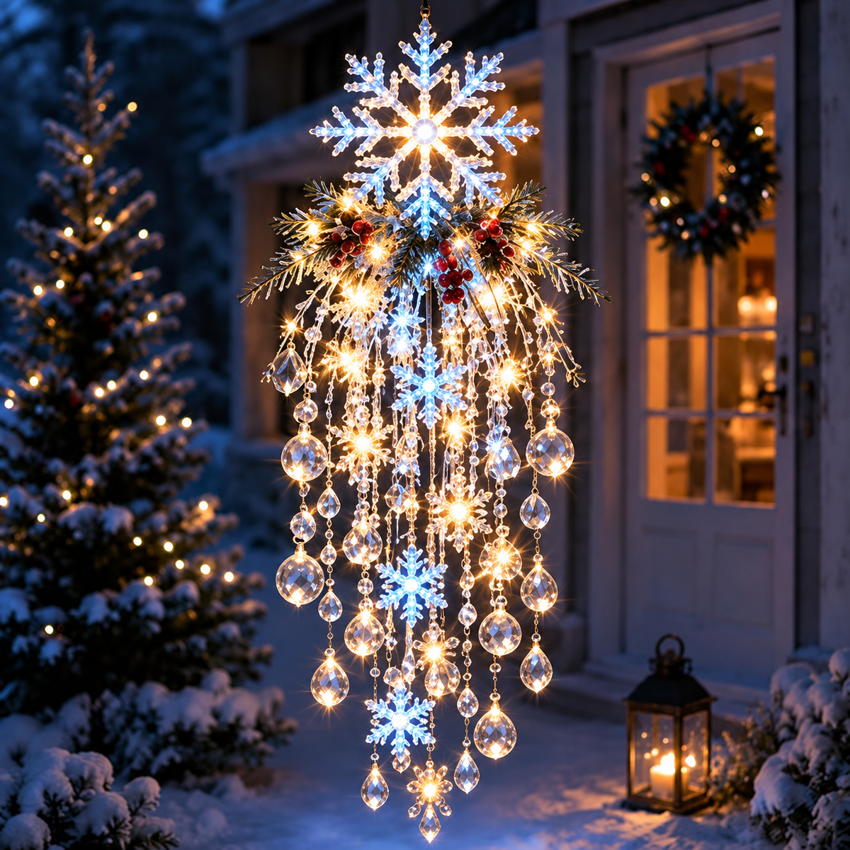 Crystal Cascade Christmas Light™ – Hanging Snowflake & Crystal LED Porch Décor ✨❄️