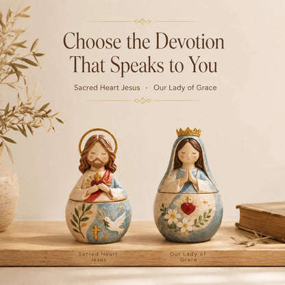 ✨ Divine Grace Collection: Hand-Painted Sacred Heart Jesus & Blessed Mary Keepsake Box