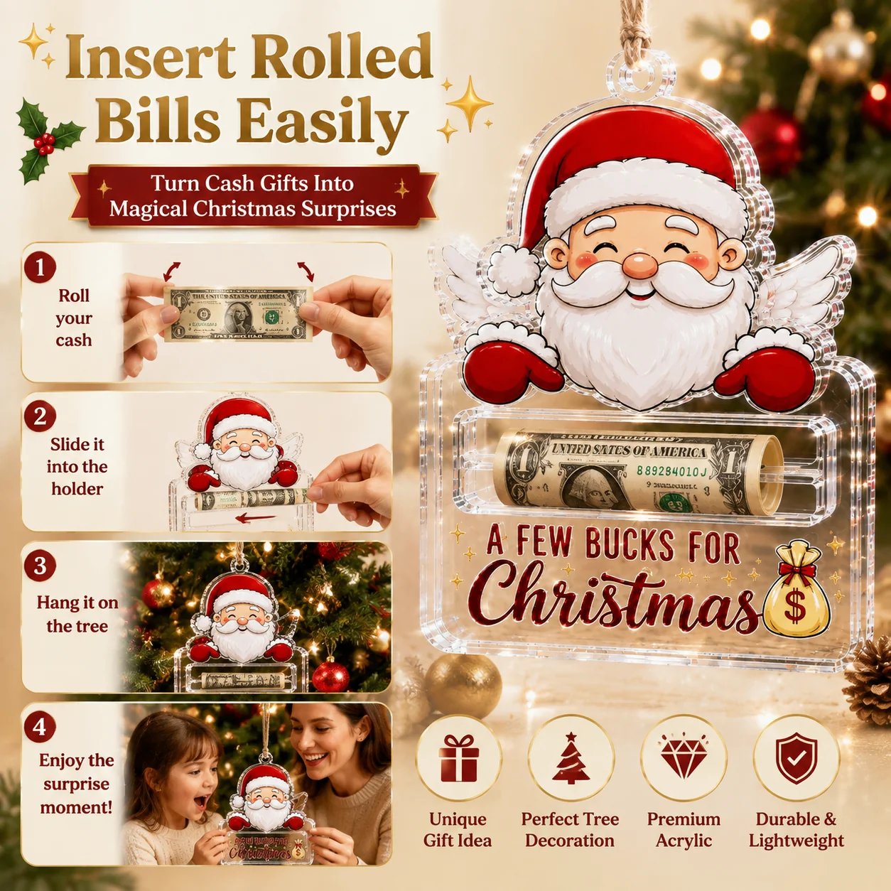 🔥Last Day 60% OFF - 🎄A Few Bucks For ChristmasTM Crystal Acrylic Money Holder Ornament