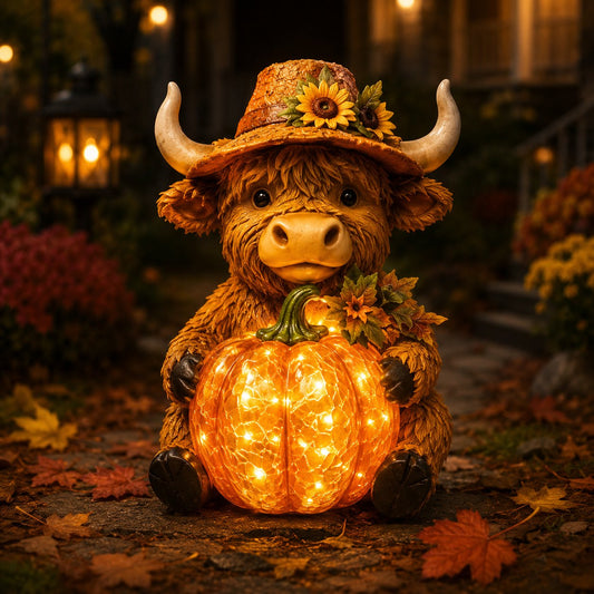 🐮🎃Solar Highland Cow Pumpkin Light
