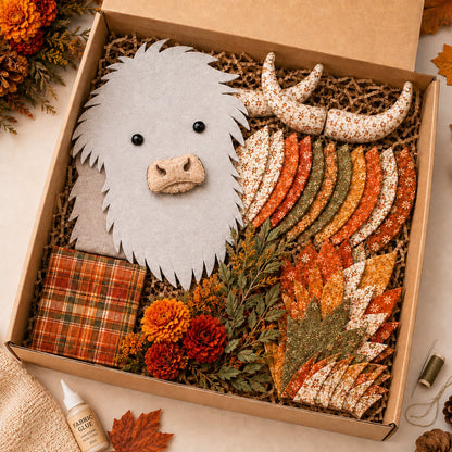 🐮💐🌸 Birth Flower Highland Cow 3D Layered Fabric Art DIY Kit (Beginner-friendly) 🔥