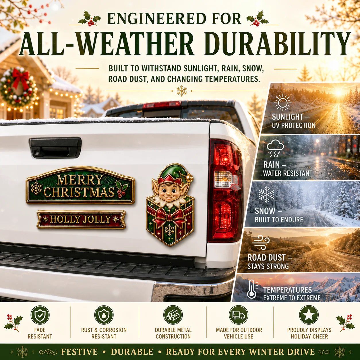 🔥 50K+ SOLD – 🎄 3-Piece Christmas Car Emblem Metal Badge Set | 3D Enamel Holiday Badges with Adhesive Backing for Trucks, SUVs & Festive Gifts 🎅✨