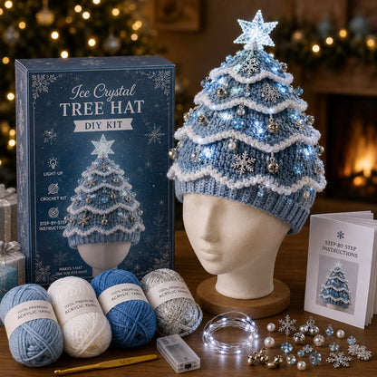 🎄Beginner-Friendly Light-Up Christmas Tree Crochet Hat DIY Kit | Complete Kit with Coordinated Yarn, LED Lights & Step-by-Step Guide Included 💕