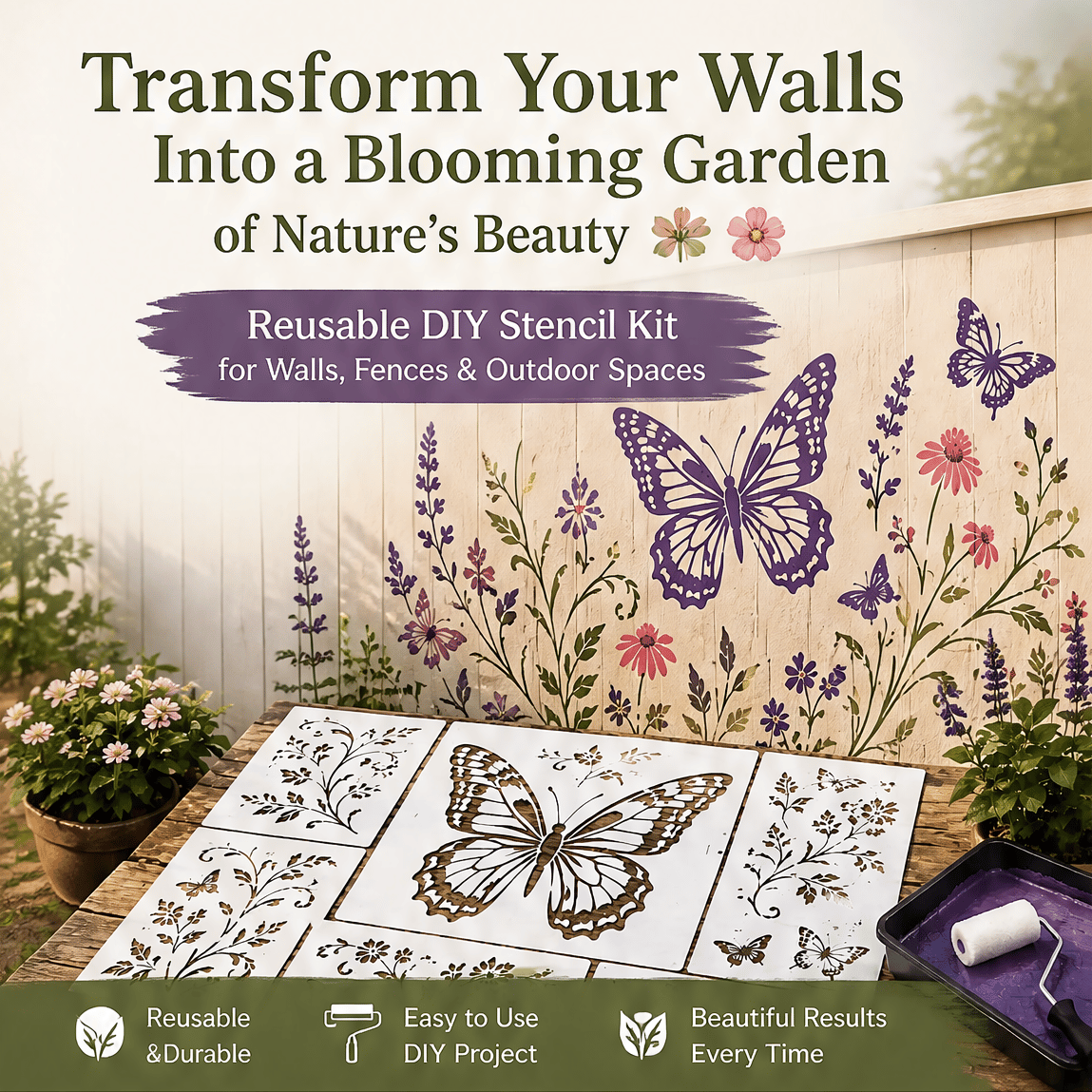 🔥LAST DAY 50% OFF - 🌿 Garden Wall Stencil™ – Reusable DIY Kit for Walls, Fences & Patios