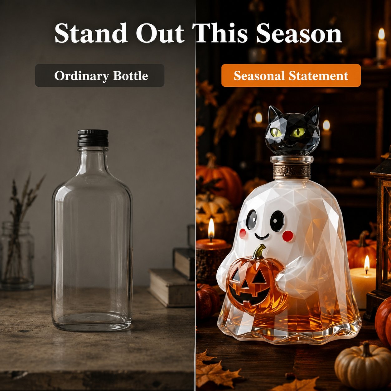 👻🐈‍⬛ Ghost Pumpkin Halloween Decanter 🎃 Spooky Glass Whiskey Bottle